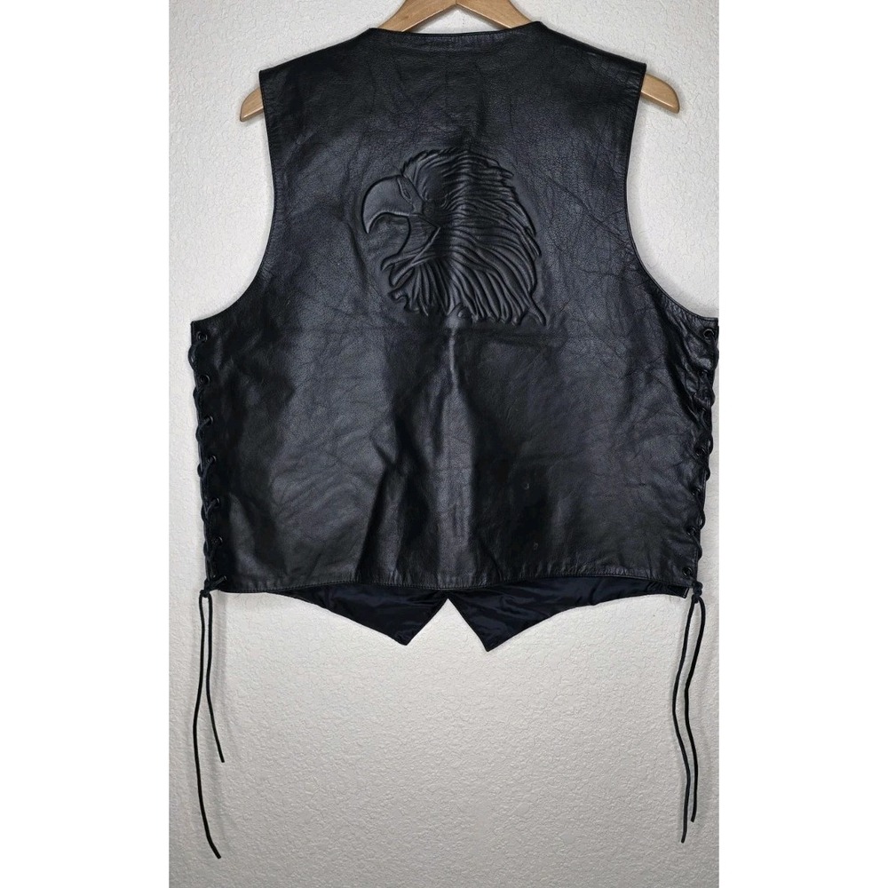 Wilson Black Genuine Leather Motorcycle Biker Vest XL Eagle Harley Moto Grunge